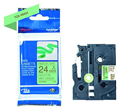 Brother TZERM54 Satin Ribbon Tape Gold and Mint Green 24mm Wide, TZERM54 (Gold and Mint Green 24mm Wide)