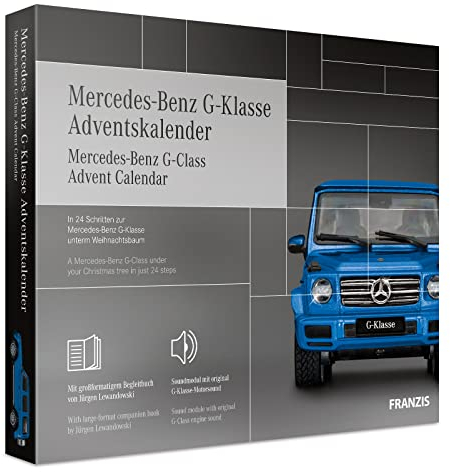 FRANZIS 67121 - Mercedes Benz G-Klasse Adventskalender, Modellbausatz im Maßstab 1:43, inkl. Soundmodul und 56-seitigem Begleitbuch