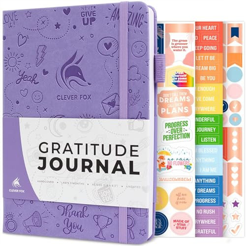 Clever Fox Gratitude Journal Happiness Positivity & Affirmation Daily Journal für Frauen & Männer Inspirierendes Notizbuch für positiven & dankbaren Geist 3 Monate undatiert A5 Hardcover Lavendel