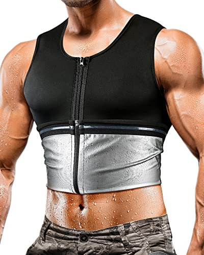 Cimkiz Sauna-Schwitzweste für Herren, Saunaanzug, Workout, schlankmachender Body Shaper für Herren, mit Reißverschluss