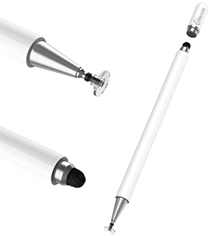 Stylus for Touch Screens - High Sensitivity Capacitive Pen with 2-in-1 Disc & Fiber Tips Fine Point, Compatible with iPad, iPhone, Apple, Mini, Air, Android and More (White)