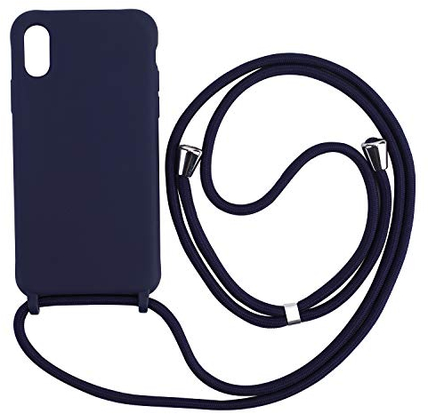 PuYu Zhe Compatible for iPhone XR Case,Silicone Crossbody Cover TPU Shell Adjustable Cord Lanyard Slim Stylish Shockproof Case-Dark Blue