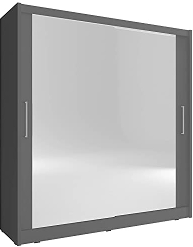 Kleiderschrank mit Spiegel Schrank Gaderobe Schiebtüren Borneo 6 Graphit 200 cm