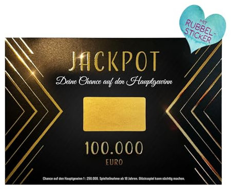 ZADAWERK® Jackpotkarte Schwarz-Gold – zum Freirubbeln - 6 Stück – mit Rubbelaufklebern – Hauptgewinn – Geschenkidee – Rubbelkarte selber ausfüllen – Baby – Enthüllung