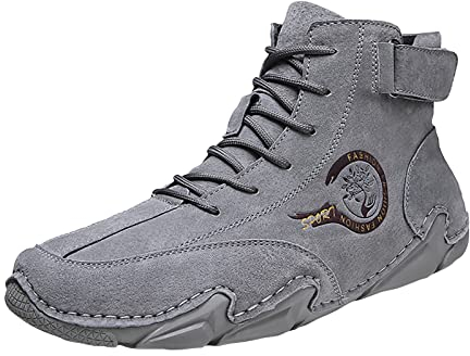 LLDG Herren Wanderschuhe High-Top Winterschuhe mit Klettverschluss Schnürhalbschuhe mode Freizeitschuhe Stiefeletten Warme und Kaschmir Kurzschaft Boots Winterstiefel, 45 EU, Grau