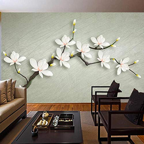 YXTSmurals Papier Peint Intissé Simple Blanc Plantes Fleurs Papier Peint Effet 3D Papier Peint Intissé Tapisserie Murales Panoramique 3D Peinture Murale Non-Tissé