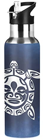 Art Animal Mignon Tortue De Mer Isotherme Bouteille d'eau avec Paille, Gourde Sport en Acier Inoxydable 600ML Gourdes sans BPA pour Enfant Garçon Fille École Bureau