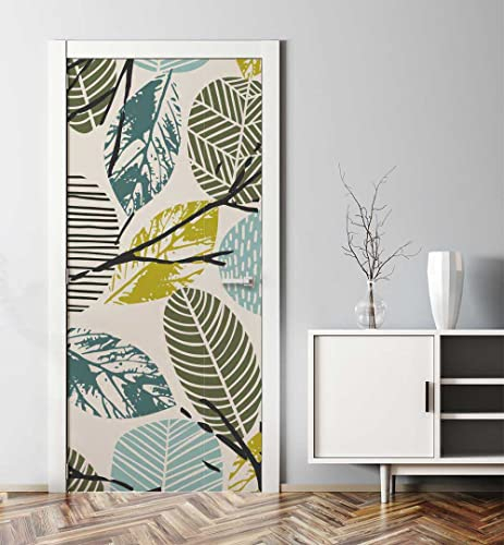 MyMaxxi - Tür bekleben mit Türtapete Türposter Türfolie Selbstklebend 90x200 Abstrakte Blätter am AST - Tür verschönern Türaufkleber Türklebefolie Gebirge Landschaft grün