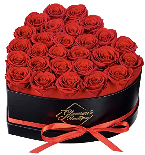 GLAMOUR BOUTIQUE 27 Flower Forever Heart Shape Box, Mothers Day Gift For Mom, Eternal Preserved Roses Gift for Her, Flowers bouquet, For Birthday, Anniversary, Girlfriend - Red