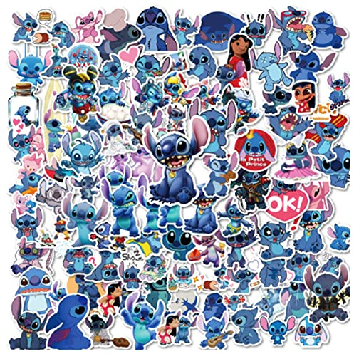 boogift 100pcs Stitch Stickers, Cartoon Stickers, Waterproof Reusable Stitch Stickers for Laptop, Computer, Phone, Bike, Car, Bicycle, Luggage, Snowboard, Water Cup, Skateboard, Guitar, Blue