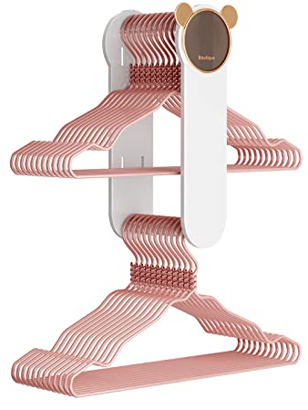 Bemodst Clothes Hanger Storage Organizer, Retractable Two-Tier Domestic Rack, No Holes Required, Wall Mounted, Suitable for Coat in Wardrobes and Bathrooms, White