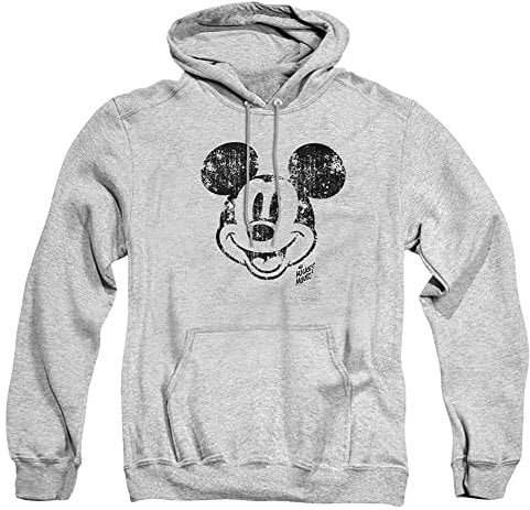 Cotton Soul Disney Mickey Mouse Face Distress Unisex Hoodie, Grey Heather, Small