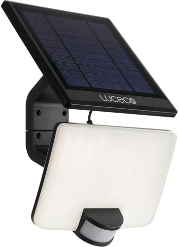 Luceco Solar Powered LED Outdoor Floodlight with PIR Motion Sensor, Security Light, Exterior Lighting, Angular Design, Adjustable, Guardian, Black, IP65, 11W, 1500lm, 4000K, LEXSF15B40