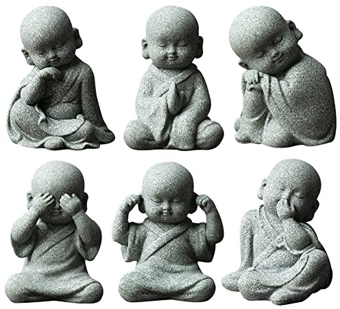 FUBESK 5-teiliges Statue-Set, kleine Mönche, niedliche kleine Mönche, Figur See No Evil Speak No Evil Buddha Statue Set für Zuhause, Büro, Schreibtisch, Bücherregal, Ornamente, Auto-Dekoration