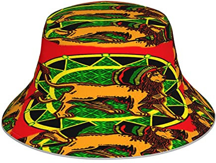 Bucket Hat Unisex Jah King Rasta Lion Fisherman Hat Reversible Sun Cap Kopfbedeckung
