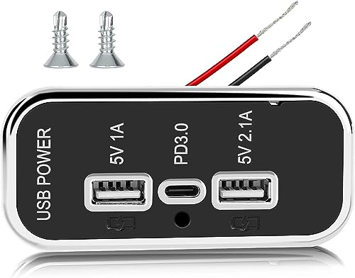 Linkstyle USB Charger Outlet, Quick Charge PD3.0 Type C & Dual USB A Charger Socket Panel for 12V/24V Car RV Marine Boat