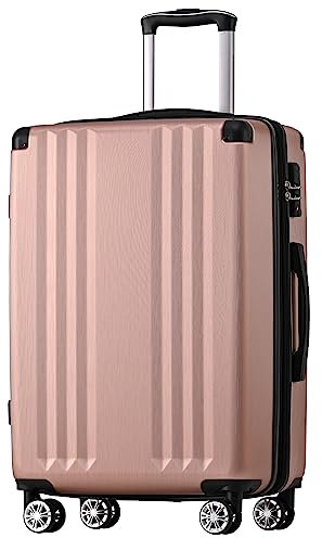 Merax Koffer Hartschalen-Koffer Trolley Rollkoffer Reisekoffer Handgepäck, TSA Zollschloss, 4 Rollen, Teleskopgriff, ABS-Material, XL-76,5 * 50,5 * 31,5 cm, Rosa
