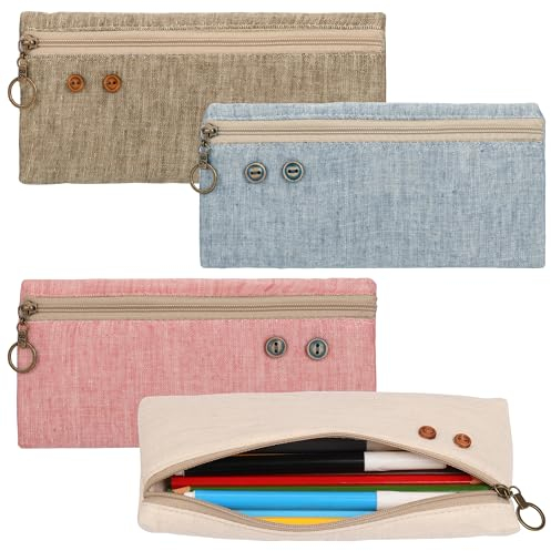 Belle Vous (4er-Pack) Blanko-Federmäppchen Aesthetic Set aus Segeltuch - Mäppchen Aesthetic Reißverschlusstaschen für Schule, Schreibwaren, Kosmetik, Make-up, Toilettenartikel, Bastelbedarf & Reisen