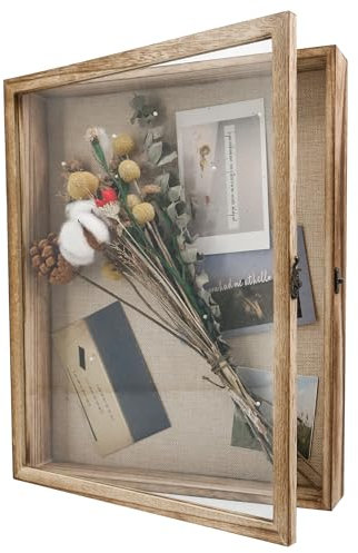 GraduationMall 33x40cm 3D Bilderrahmen Tief Holz Objektrahmen Türvitrine Schaukasten Retro,Ideal für Erinnerungsstücke, Bilder, Blumen, Medaillen und Tickets