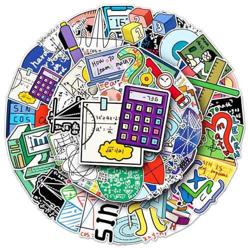 Maths Stickers for Kids Students, 50PCS Algebra Geometry Decals for Water Bottles Laptops Scrapbooking - Waterproof Vinyl Stickers for Teens, Adults & Teachers