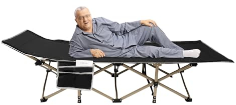 GramStudio Campingbett feldbett klappbar, Faltbar Gästebett bis 200 kg für, Extra Breit Faltbar Klappbett Feldbett Campingbett für Outdoor Garten Innen - 1200D Oxford Tuch (Schwarz) (Schwarz)