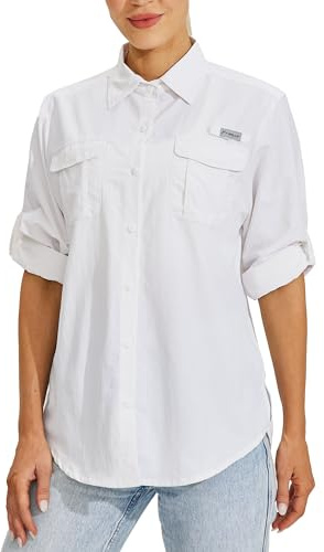 WILLIT Damskjorta UPF 50+ skjorta solskydd skjortor långärmad vandringsblus safari fiskeskjortor SPF snabbtorkande vandring utomhus skjortor, Vit, XL