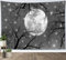 LB Wandteppich Mond Wandtuch Helle Sterne Schwarzer Baum Wandbehang Grauer Nachthimmel Szenerie Tapisserie für Wohnzimmer Schlafzimmer Wohnheim Wanddeko,200x150cm