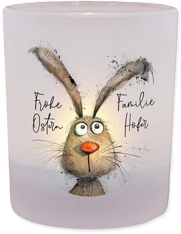 FEENSTAUB Windlicht Glas Ostern, Osterdeko, Dekoration Windlicht, Osterdeko Hase, Geschenk zu Ostern, Deko Ostern Frühling, Mitbringsel Ostern, personalisiertes Ostergeschenk, Osterhase