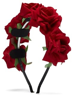 Damen Haarkranz Haarband Haarreif Kopfschmuck im Ethno Style mit Blumen Rose (feuerrot)