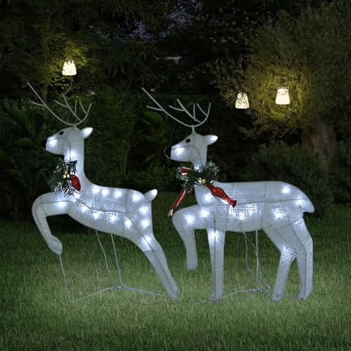 CIADAZ LED-Rentiere 2 STK. Weiß 40 LEDs, Rentier Weihnachtsdeko, Rentier Beleuchtet Aussen, Outdoor Weihnachtsdeko, Weihnachtsbeleuchtung Aussen Rentier 342685