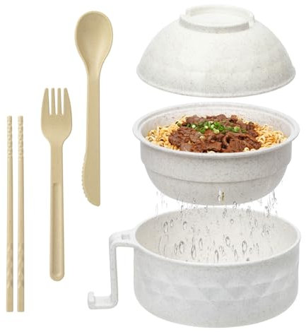 MUUBOOX Ramen Bowl Set,Microwave Ramen Cooker Instant Noodles Bowl with Chopsticks Spoon,Rapid Ramen Noodle Bowl, Portable Noodle Bowls,for Home Office Dorm Room College gift(Beige)