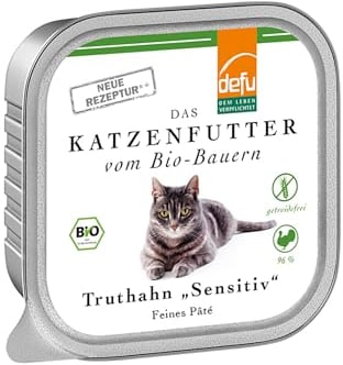 defu Katzenfutter | 16 x 100 g | Bio Truthahn Sensitiv | Getreidefreies Premium Bio Nassfutter Menü | Alleinfuttermittel für Katzen