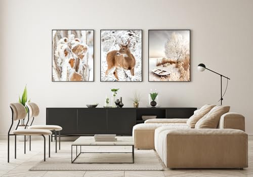 DLKAJFK Moderne Winter Schnee Bilder, Weihnachten Poster 3er Set, Rahmenlos gedruckte Kunstposter, Wohnzimmer-Schlafzimmer Wandkunst (Poster-04,3Pcs-50x70cm)