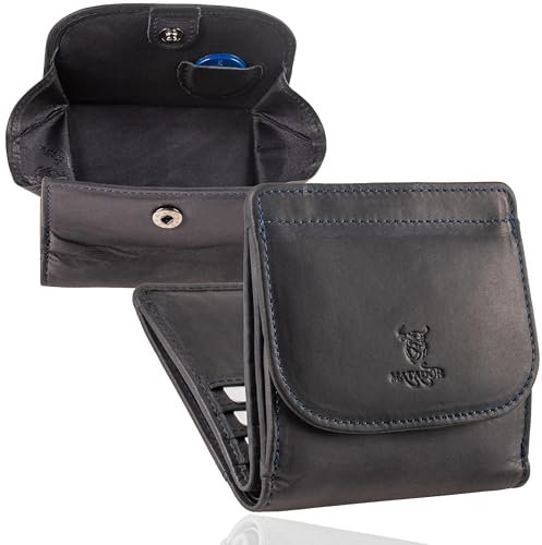 MATADOR Mini Portemonnaie Herren Leder Wien Mini Wallet mit edler Geschenk Box, Eleganter Kleiner Geldbeutel Herren mit RFID Blocker, Luxus Geldtasche Klein mit vielen Fächern in Blau Navy