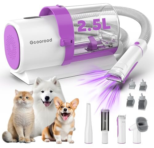 Kit de aspiración de aseo para perros al aspiradora para pelar el cabello con cortapelos eléctricos, taza de polvo grande de 2.5 l, funciona silencioso para perros en casa