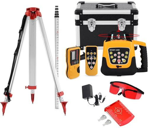 Automatic Self-Leveling Transit Laser Level Grading Rotating Lasers, 500M 360° Laser Level with Receiver for Construction,LivelloLaserRossoConTreppiede