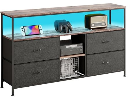 MINGZHE Mueble para TV, mesa de TV retro, soporte para medios, soporte de TV con cajones, centro de entretenimiento, consola de medios, soporte de TV para salón, retro, marrón, 108 x 30 x 78 cm