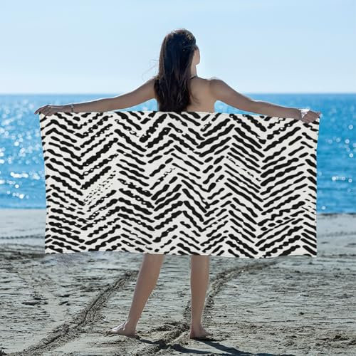 Toalla de playa de rayas blancas y negras con patrón de textura, toallas de piscina de gran tamaño, 31 x 61 pulgadas, toalla de viaje absorbente de secado rápido para natación, camping, baño,