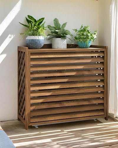 Cache Climatiseur Exterieur Bois Massif Cache-radiateur Pour Climatiseur Dissimuler Le Climatiseur Clôture Persienne Pour Climatiseur Pour L'intimité Extérieure Poubelle(ID81x72x30cm/WD86x80x35cm)