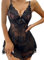 OXDOHUE Lingerie Donna Sexy Intima Babydoll in Pizzo Camicia da Notte in Maglia Trasparente Intima da Notte Scollo a V Aperto Mini Abito con Perizoma - nero/M