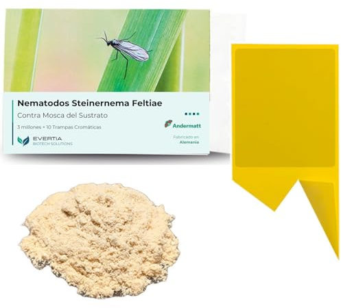 Nematodes Contre Mouches du Terreau + 10 Pièges Jaunes, Kit Complet Anti-Moustiques du Terreau, 3 Millions de Nématodes Traunem Steinernema Feltiae pour Plantes d’Intérieur