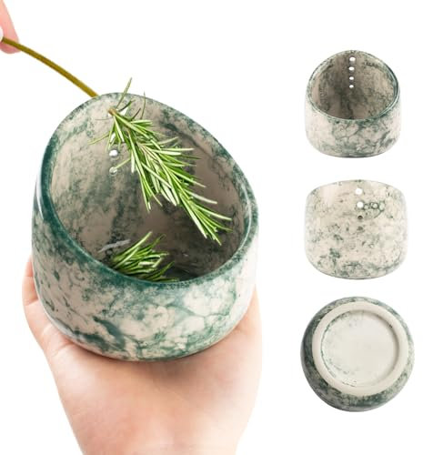 ADDLIVE Pottery Herb Stripper Bowl, 2025 New Small Handmade Pottery Herb Stripper Bowl Tool, 4 Handmade Different Round Hole Sizes, Herb Stripper Bowl Ceramic for Peeling Off the Leafy Assembly (Green