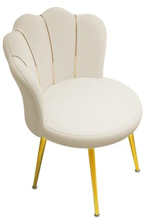 ITETONE Schminkstuhl, Wohnzimmerstuhl, Mid-Century Modern Akzentstuhl, gepolsterter Samtstuhl mit goldenen Beinen, Esszimmerstuhl mit Rückenlehne für Schlafzimmer, Arbeitszimmer, Wartezimmer, Weiß