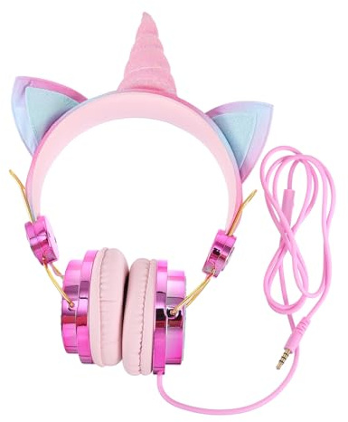 NUOBESTY Kabelgebundener Over-Ear-Headset Für Junge Mädchen Und Erwachsene Mit Einhorn Und Katzenohr-Design Kompatibel Mit Pc Laptop Smartphone Und Tablet