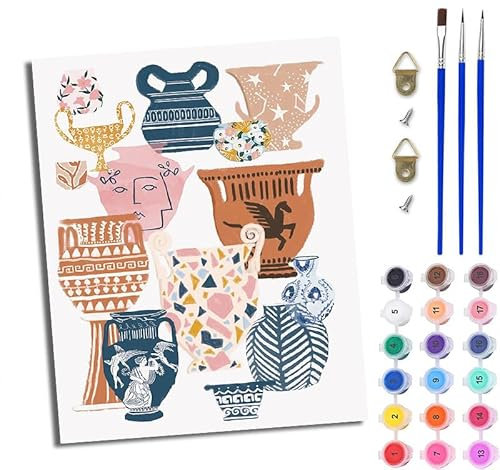 WJWWANG Peinture par numéros pour adultes kit de bricolage Tasse à thé simple pour adultes Peinture acrylique à partir de chiffres sur toile sans cadre 16 x 20 pouces