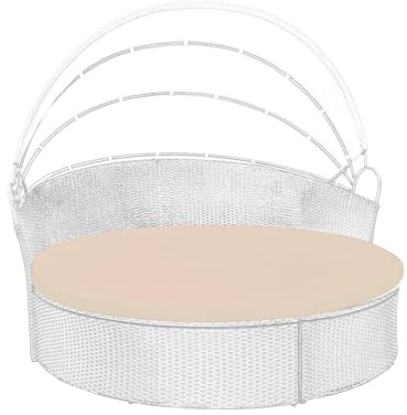 FSJITF Outdoor Weatherproof Sunproof Waterproof Round Bed Cover, with Elastic Round Sofa Sun Bed Cushion Cover, Replacement Patio Furniture Daybed Cover, Cover ONLY (Beige, 66in)
