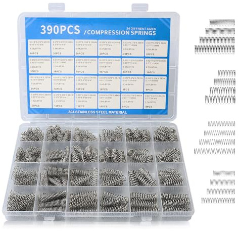 390 Stück Druckfedern Sortiment, Edelstahl Kleine Druckfeder Set 24 Verschiedene Größen Mini Federn Kit Länge 10mm 15mm 20mm 30mm Spiralfeder für DIY Zuhause Craft Reparaturprojekte