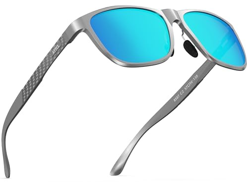 ATTCL Sonnenbrille Herren Polarisiert UV400 AL-MG Verspiegelt Autofahren | Leicht,HD TAC Linse, Blendschutz, Rutschfest,Verstellbare Nasenpolster,Rechteckig Rahmen, Modern, Wanderung, Reise, Cat 3