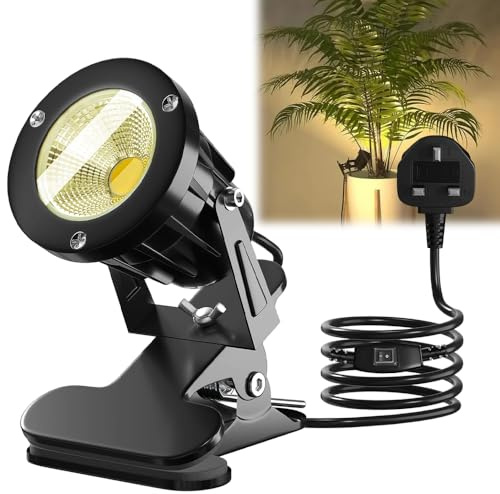 Jonuin Plug in Spot Lights with On/Off Switch, 7W LED Clip on Spot Light, 3M Cord, IP65 Waterproof, Spot Light for Indoor Plant, Outdoor Plant Spotlight for Lawn, Yard, Garden (Warm White)