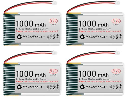 YELUFT Batteria LiPo da 3,7 V 1000 mAh per ESP32, Meshtastic Node 4 pezzi | Batteria ricaricabile 1S, spina JST 1,25, scheda di protezione integrata, protezione da sovraccarico e scarica profonda
